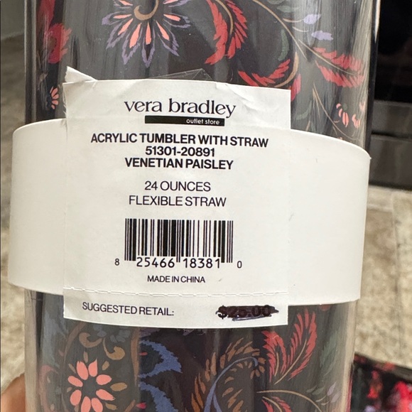 NWT Vera Bradley Venetian Paisley Acrylic 24 oz Tumbler - Picture 4 of 4